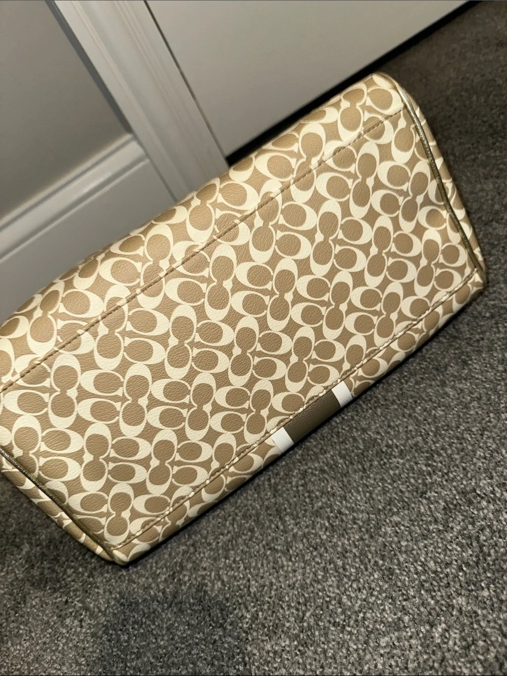 Coach Beige Signature Satchel with Gold Trim